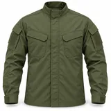 Olive ripstop ACU-style utility jacket with stand collar and chest pockets