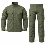 Olive ACU-style jacket and cargo trousers, front design reference