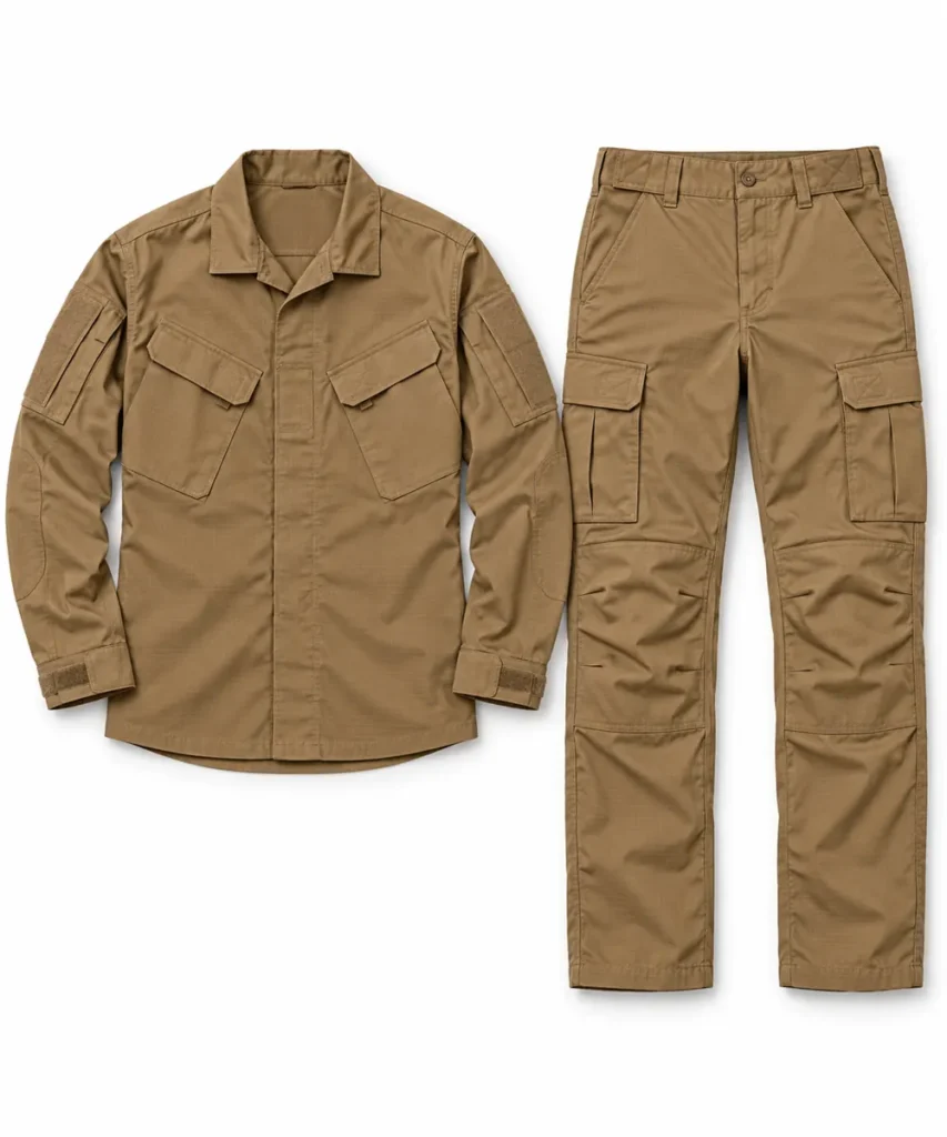 Coyote field uniform jacket and cargo trousers, front view