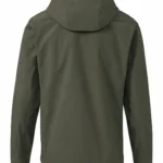 Hooded hunting softshell jacket design reference, olive-grey back